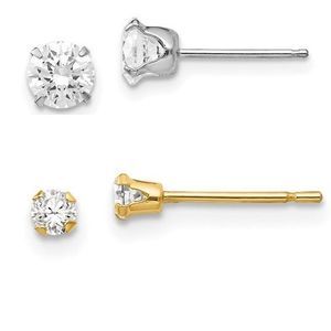 Solid 14K Yellow or White Gold Round Cubic Zirconia 4-6.5 mm CZ Stud Earrings